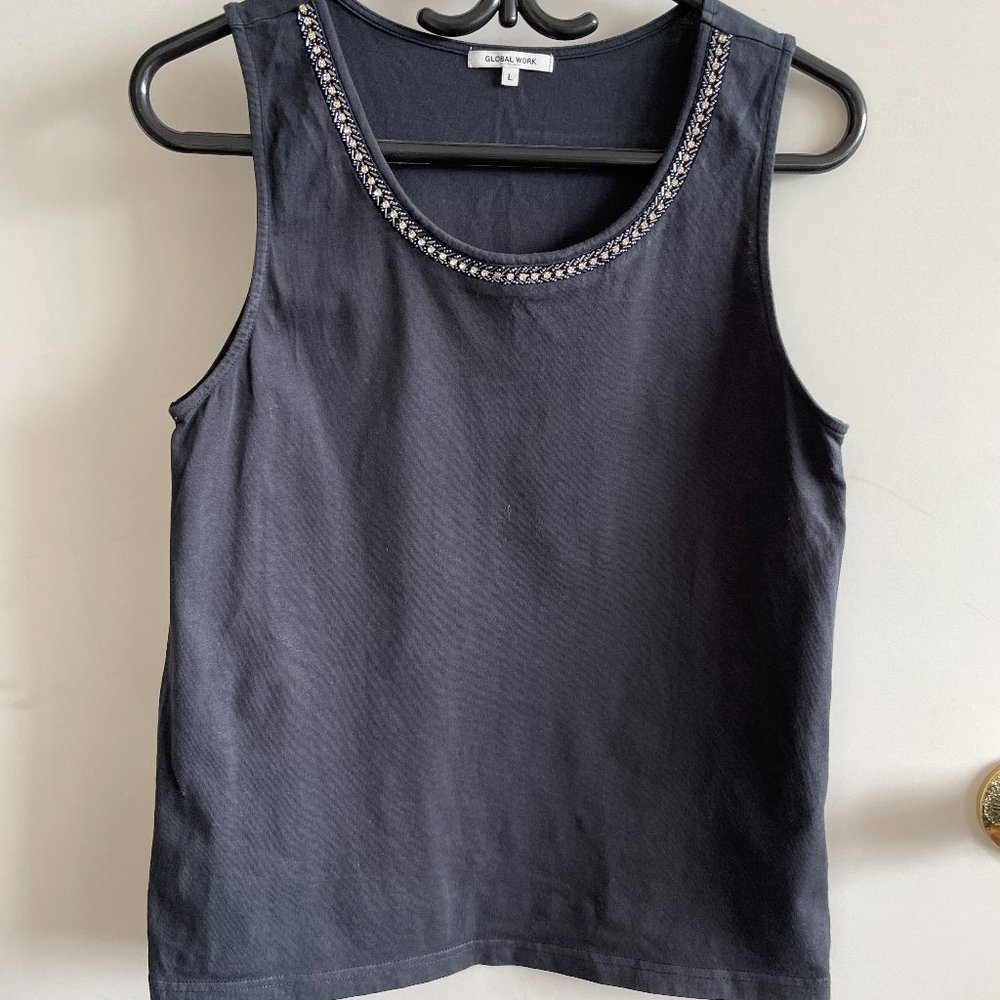 Japanese Fashion Tank Top /w Rhinestone Lined Neck